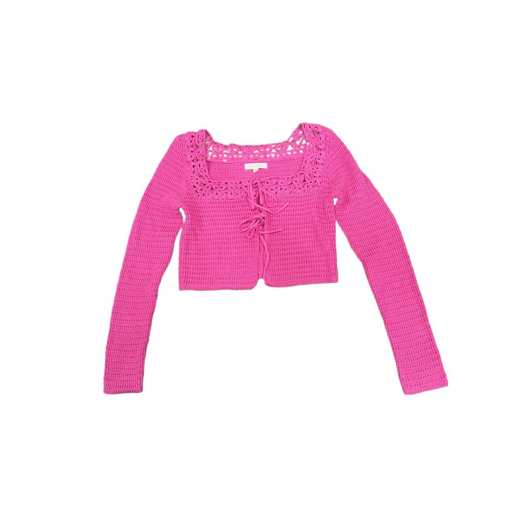 LA Hearts Size Small Amalfi Tied Up Long Sleeve Sweater Pink Cardigan Shrug Ties - Picture 2 of 7